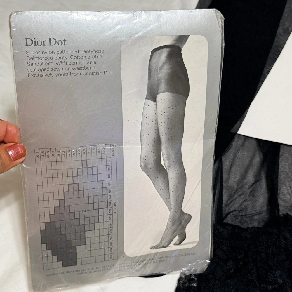 Vintage Christian Dior, Givenchy Pantyhose Lot 3 Pairs Black Dot Lace‎ Shimmer